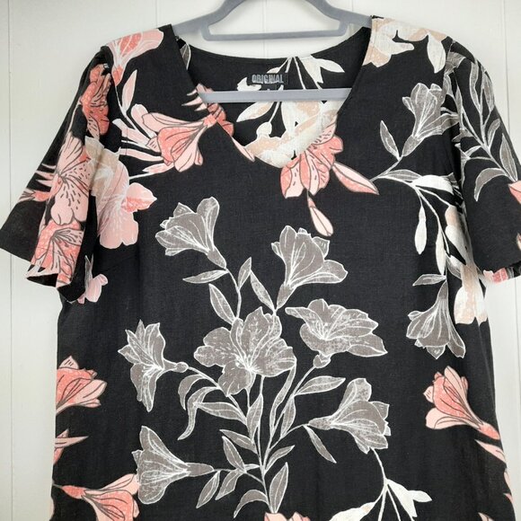 Nicole Miller Original Size M Floral Linen Blend Short Sleeves Pleated Dress - Picture 3 of 9